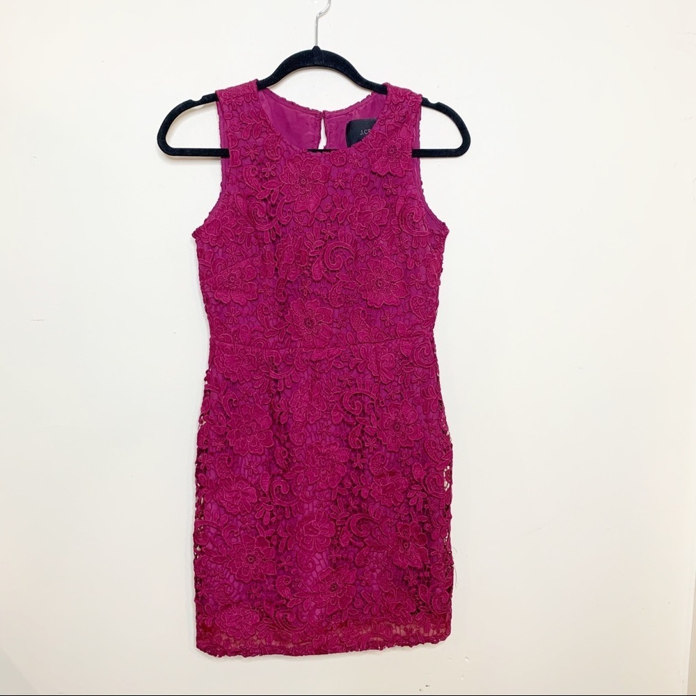 J.Crew Burgundy Floral Lace Dress Size 4 Petite